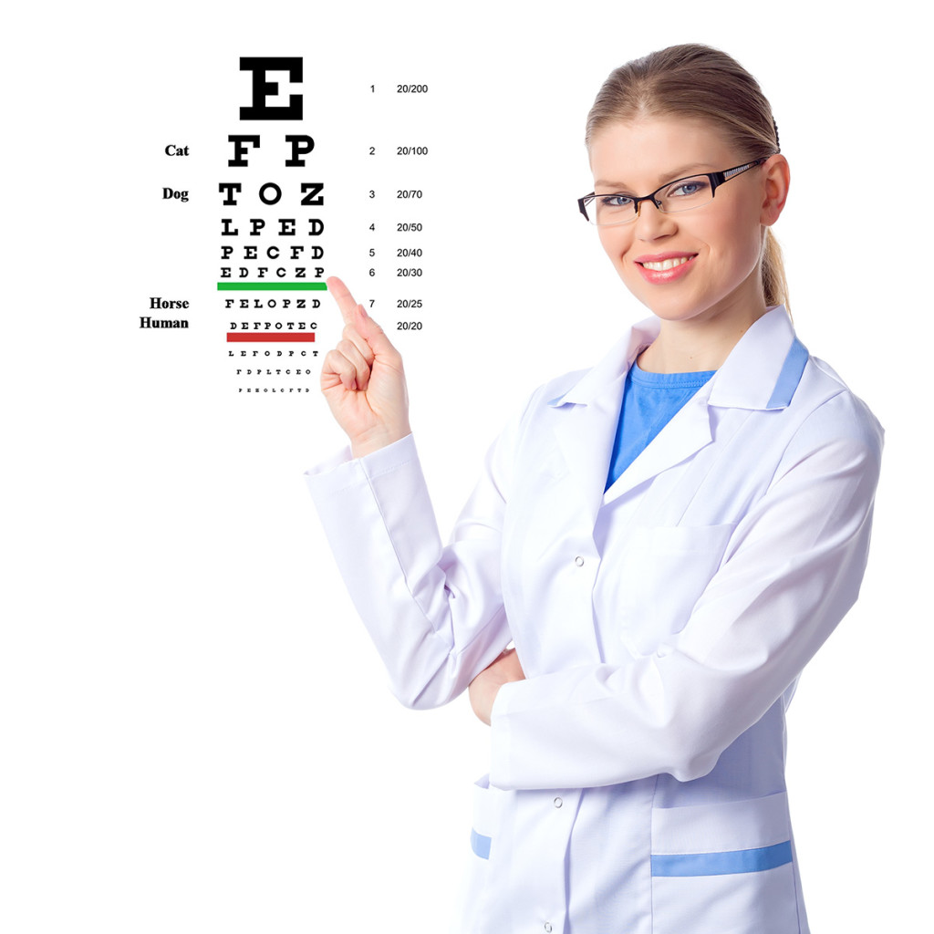 Eye Doctor in front of eye chart