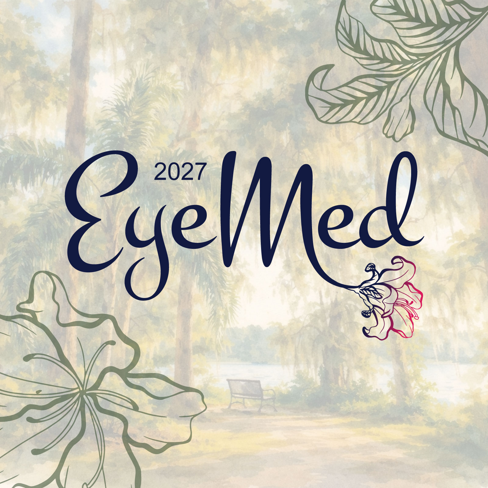 2027 EyeMed - design with text and azalea flowers and park in background.